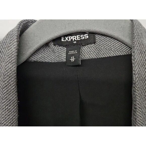 Express Herringbone Open Blazer Ruched Sleeve XS Gray Office Contemporary - Picture 4 of 5